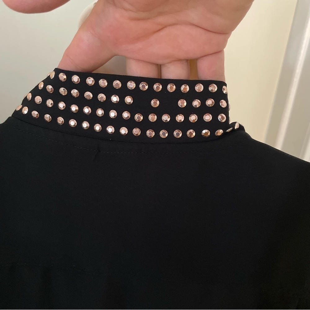 Twik Black Studded Long Sleeve Blouse Size PS with Extra Gold and Black Buttons - Picture 13 of 13